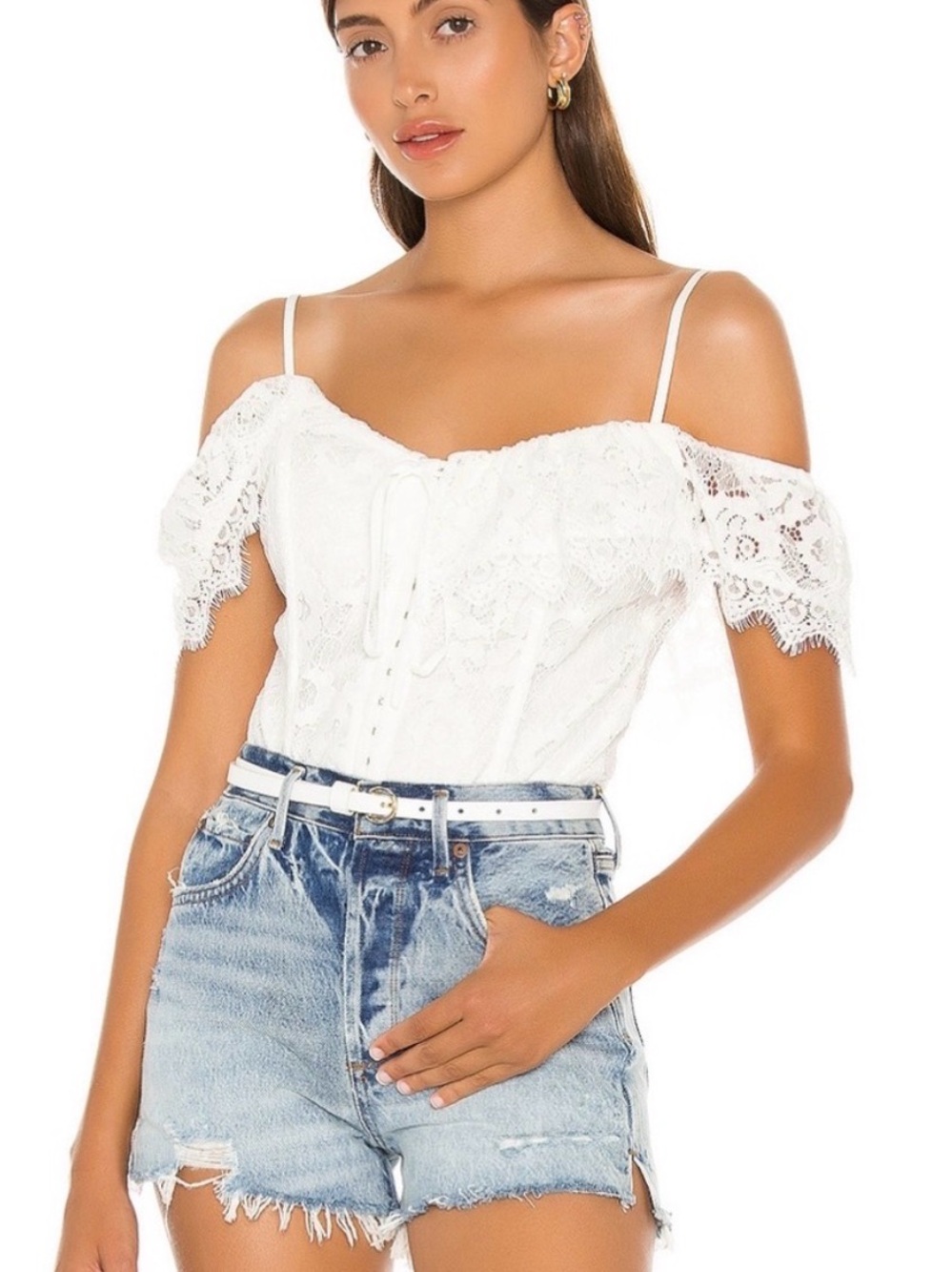 NWT ASTR the Label Oh Please White Lace Corset Bustier Bodysuit S